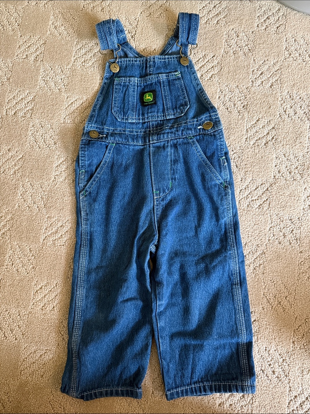John Deere Dark Blue Denim Kids Overalls with Logo Patch 2T